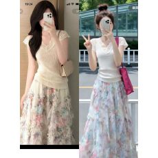 批发哥家<b class='q'>正品</b>新款2026夏轻奢蕾丝拼接短袖针织衫花仙子蛋糕纱裙套装女