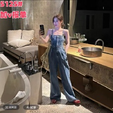 批发韩版复古<b class='q'>抹胸</b>吊带牛仔<b class='q'>连体裤女</b>2025春夏新款修身显瘦阔腿背带裤子