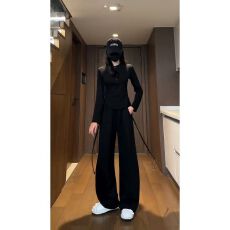 批发酷辣休闲<b class='q'>运动服</b>套装女春秋时尚<b class='q'>修身</b>收腰显瘦立领卫衣阔腿裤两件套