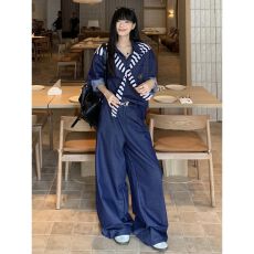 批发韩系OOTD<b class='q'>运动服</b>套装女复古秋季宽松牛仔<b class='q'>衬衫</b>外套时尚阔腿裤两件套