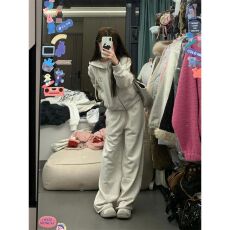 批发盐系学院风休闲运动服套装女<b class='q'>春</b>秋学生韩版宽松显瘦时尚卫衣两件套