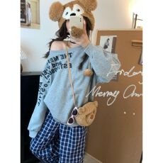 批发美式慵懒运动服套装女<b class='q'>春</b>秋季小个子休闲宽松斜肩卫衣阔腿裤两件套