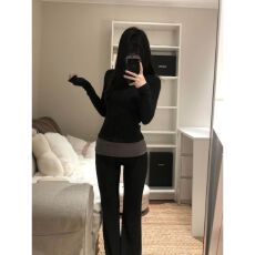 批发纯欲风辣妹休闲<b class='q'>运动</b>服套装女秋季高级感修身<b class='q'>显瘦</b>长袖微喇裤两件套