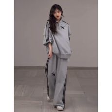 批发美式复古休闲运动两件套<b class='q'>女</b>宽松显瘦高街立领<b class='q'>卫衣</b>潮牌秋冬炸街套装