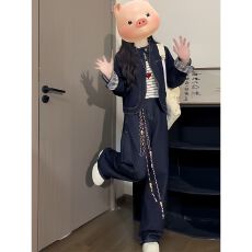 批发巨好看早秋一整套韩系<b class='q'>大码</b>胖mm大方得体<b class='q'>牛仔</b><b class='q'>外套</b>阔腿裤两件套装女
