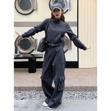 批发洋气时尚休闲<b class='q'>运动</b>服套装<b class='q'>女</b>秋冬韩系复古短款卫衣阔腿裤工<b class='q'>装</b>两件套