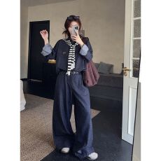 批发韩系高级感休闲<b class='q'>运动</b>套装<b class='q'>女</b>春秋季洋气炸街牛仔衬衫外套<b class='q'>长裤</b>两件套