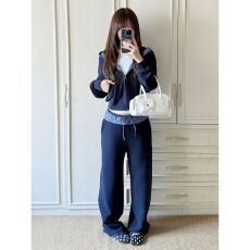 批发韩系时尚休闲运动服<b class='q'>套装</b>女秋季高级感格子拼接连帽卫衣长<b class='q'>裤</b>两件套