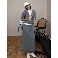 批发韩系气质休闲运动服套装女秋季时尚简约V领连帽<b class='q'>卫衣</b>半身裙两件套