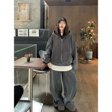 批发双面奥粒绒卫衣<b class='q'>套装</b>女秋冬季<b class='q'>韩版</b>超厚运动服连帽外套阔腿裤两件套