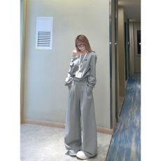 批发慵懒感运动<b class='q'>套装</b><b class='q'>女</b>春秋季韩版时尚斜肩收腰<b class='q'>卫衣</b>宽松显瘦休闲两件套
