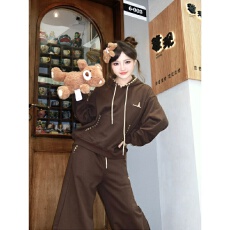 批发韩系不费力穿搭休闲运动套装女秋季简约<b class='q'>时尚</b>连帽卫衣阔腿裤两件套