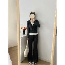 批发高级感<b class='q'>时尚</b>套装女春秋韩系休闲假两件连帽上衣运动风阔腿裤两件套