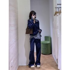 批发休闲运动服套装少女<b class='q'>秋</b>冬高级感慵懒连帽卫衣显瘦阔腿裤减龄两件套