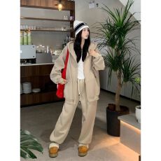 批发慵懒风连帽卫衣运动套装女春秋宽松显瘦学生韩版休闲两件套时尚