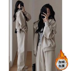 批发<b class='q'>运动服</b>套装女秋冬加绒加厚宽松显瘦时尚减龄卫衣休闲两件套跑步潮