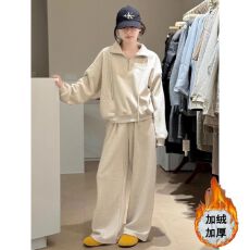 批发甜妹半拉链卫衣休闲<b class='q'>运动服</b>套装女秋冬学生加绒宽松<b class='q'>百搭</b>减龄两件套