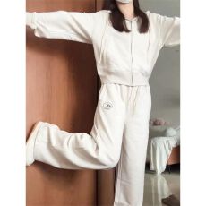 批发美式少年感休闲运动服套<b class='q'>装</b>女春秋学生宽松<b class='q'>时尚</b>连帽卫衣跑步两件套