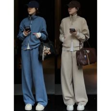 批发松弛高级感运动套装女春秋宽松显瘦时尚立领卫衣阔腿裤休闲两件套