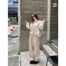 批发运动休闲套装女春秋韩版高级感时尚宽松显瘦立领卫衣阔腿裤两件套