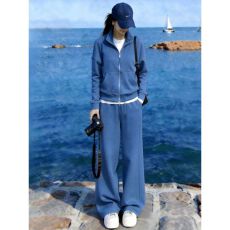 批发高级感休闲运动套装女春<b class='q'>秋</b>时尚洋气显瘦立领卫衣阔腿裤两件套跑步