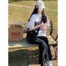 少女学院风休闲运动套装女夏季小清新薄款短袖长裤学生OOTD两件套