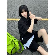 韩系少女休闲运动服套装女夏季可爱减龄Polo衫短袖短裤两件套