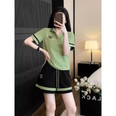 批发polo领休闲运动套装女<b class='q'>夏</b>季时尚洋气减龄高级感短袖短裤两件套跑步