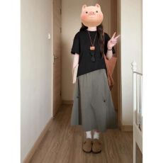 批发韩系ins休闲运动套装女夏季宽松黑色短袖T恤工装伞兵半身<b class='q'>裙</b>两件套