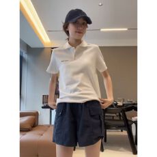 夏季穿搭一整套女POLO衫短袖印花T恤搭配高腰工装休闲短裤两件套
