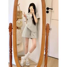 灰色慵懒休闲运动服套装女学生夏季韩版小个子短袖短裤宽松两件套