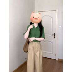 批发休闲<b class='q'>运动服</b>套装女夏季森女系薄款短袖衬衫卡其色阔腿裤复古两件套