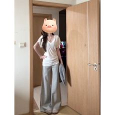 批发韩系慵懒风<b class='q'>运动</b>服套装女夏季纯色修身V领短袖微喇长裤休闲两件套