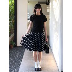 批发韩系学院风黑色波点两件套女<b class='q'>夏</b>季排扣针织短袖T恤百褶半身裙子潮