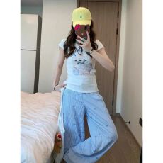 批发盐系运动套装女<b class='q'>夏</b>季学生韩版宽松时尚减龄短袖阔腿长裤休闲两件套