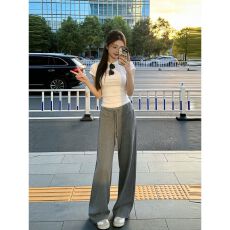 批发夏季显高显瘦修身一整套新款慵懒风百搭T恤高腰垂感阔腿裤两件套