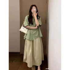 批发夏装搭配一整套微胖女生夏季穿搭<b class='q'>连衣裙</b>衬衫上衣半身裙两件套装裙