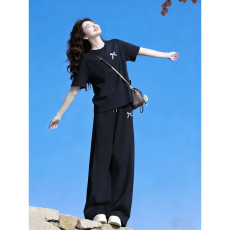 批发韩系<b class='q'>运动服</b>套装女夏季学生韩版宽松显瘦<b class='q'>时尚</b>短袖长裤休闲两件套潮