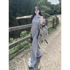 批发韩系高级感运动服套<b class='q'>装</b>女夏季显瘦时尚炸街无袖<b class='q'>上衣</b>长<b class='q'>裤</b>休闲两件套