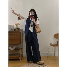 批发大码夏季穿搭新中式高级感小香风显瘦遮肉<b class='q'>牛仔</b><b class='q'>马甲</b>阔腿裤三件套装