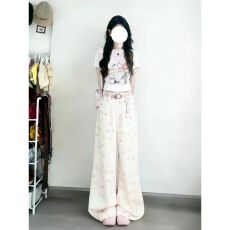 批发韩系少女<b class='q'>运动</b>套装女夏季学生韩版宽松<b class='q'>时尚</b>短袖阔腿裤休闲两件套潮