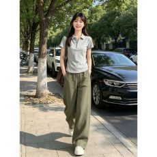 批发韩系运动服套装女夏季学生宽松显瘦polo领正肩短袖长裤休闲<b class='q'>两件套</b>
