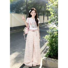 批发盐系少女运动套<b class='q'>装</b>女夏季学生宽松时尚减龄短袖阔腿<b class='q'>裤</b><b class='q'>休闲</b>两件套潮