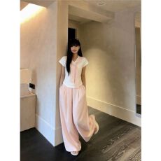 批发时尚休闲<b class='q'>运动服</b>套装女夏季韩系甜美风宽松披肩短袖阔腿裤两件套潮