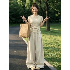 批发盐系高级感运动套装女夏季宽松<b class='q'>韩版</b>时尚减龄短袖长裤休闲两件套潮