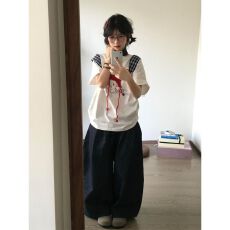 批发美式设计感休闲运动<b class='q'>套装</b>女夏日穿搭小红帽女孩短袖九分裤两件套