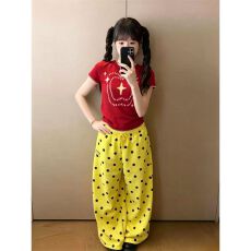 批发美式甜美休闲<b class='q'>运动服</b>套装女夏季多巴胺可爱显瘦短袖波点长裤两件套
