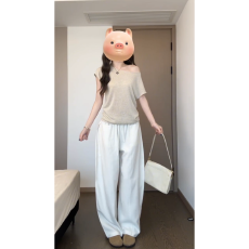 批发初夏绝美短袖<b class='q'>运动服</b>两件套女斜肩针织上衣阔腿裤休闲ootd穿搭套装