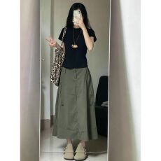 批发重返校园风穿搭休闲<b class='q'>运动</b>套装女夏季正肩短袖T恤工装半身裙两件套