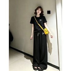 批发慵懒风休闲运动服套装女夏季韩系显瘦宽松<b class='q'>时尚</b>学生短袖长裤两件套